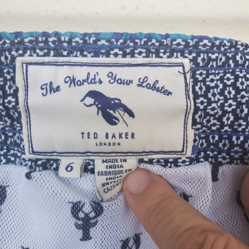 Ted Baker London Mens Blue Geometric Print Swim‎ Trunks Size 6 XXL Lobster - Picture 5 of 7
